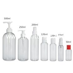 China Botella vacía de champú PET de plástico de 250 ml con bomba con dispensador de bomba proveedor