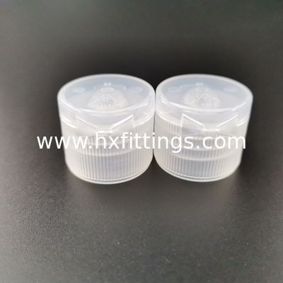 Tapones de rosca con tapa abatible y cierre acanalado de plástico PP transparente de color claro 20/410 para botellas de desinfectante proveedor